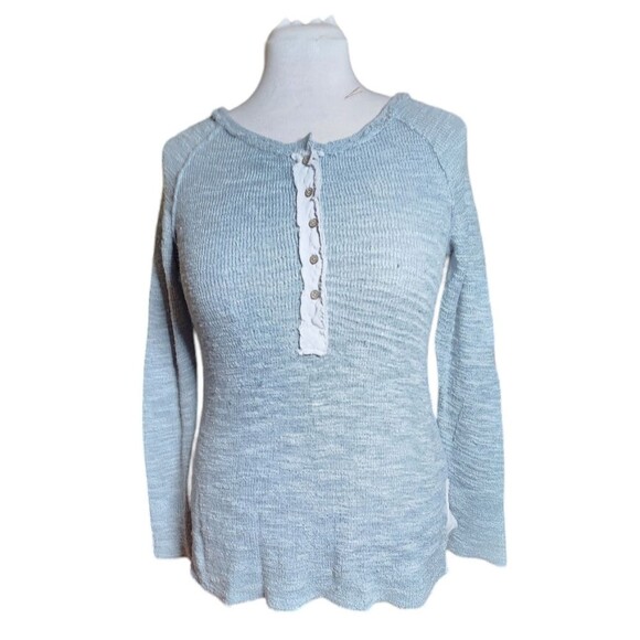 Free People Storm Blue Mountain Song Henley Long Sleeve Knit Sweater Size L - Picture 2 of 9